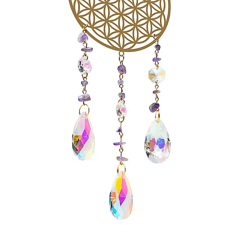 Sonnenfänger mit Blume des Lebens und Amethyst