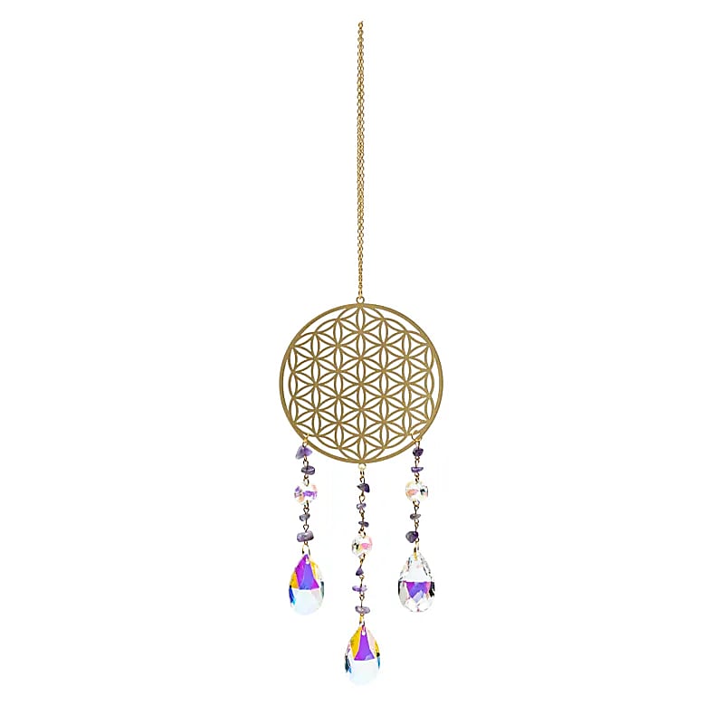 Sonnenfänger mit Blume des Lebens und Amethyst